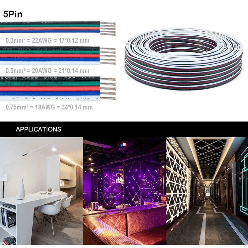 LED Extension Cable 5Pin RGBW Wire 22/20/18AWG Electrical Cable – Konnine